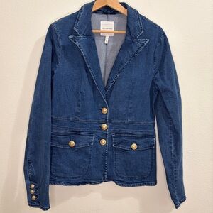Avec Les Filles Anthropologie Denim Blazer w/Gold Tone Statement Buttons - Blue